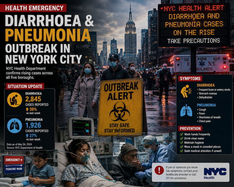 Public Health Alerts Issued in New York as Pneumonia and Parasitic Diarrhoea Cases Surge