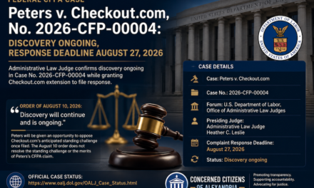 Federal CFPA Case Peters v. Checkout.com, No. 2026-CFP-00004: Discovery Ongoing, Response Due August 27, 2026